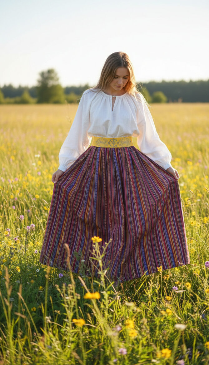 Stilizētie tautiskie svārki, Sarkanie 